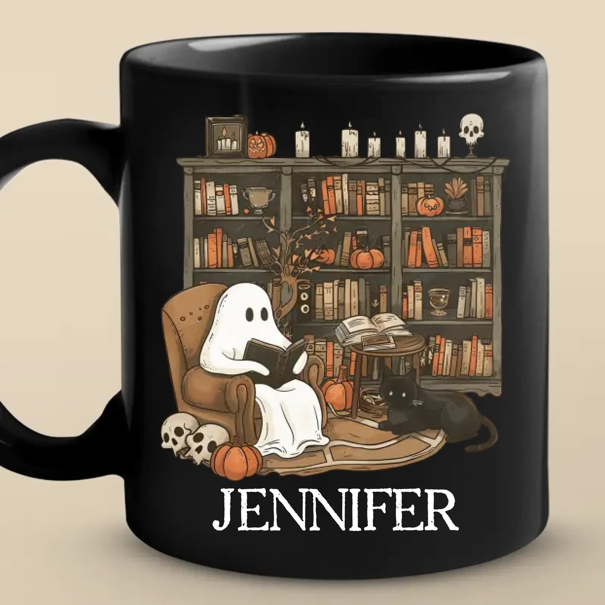 I Ain't Afraid Of No Ghost - Family Personalized Custom Black Mug - Halloween Gift For Family Members