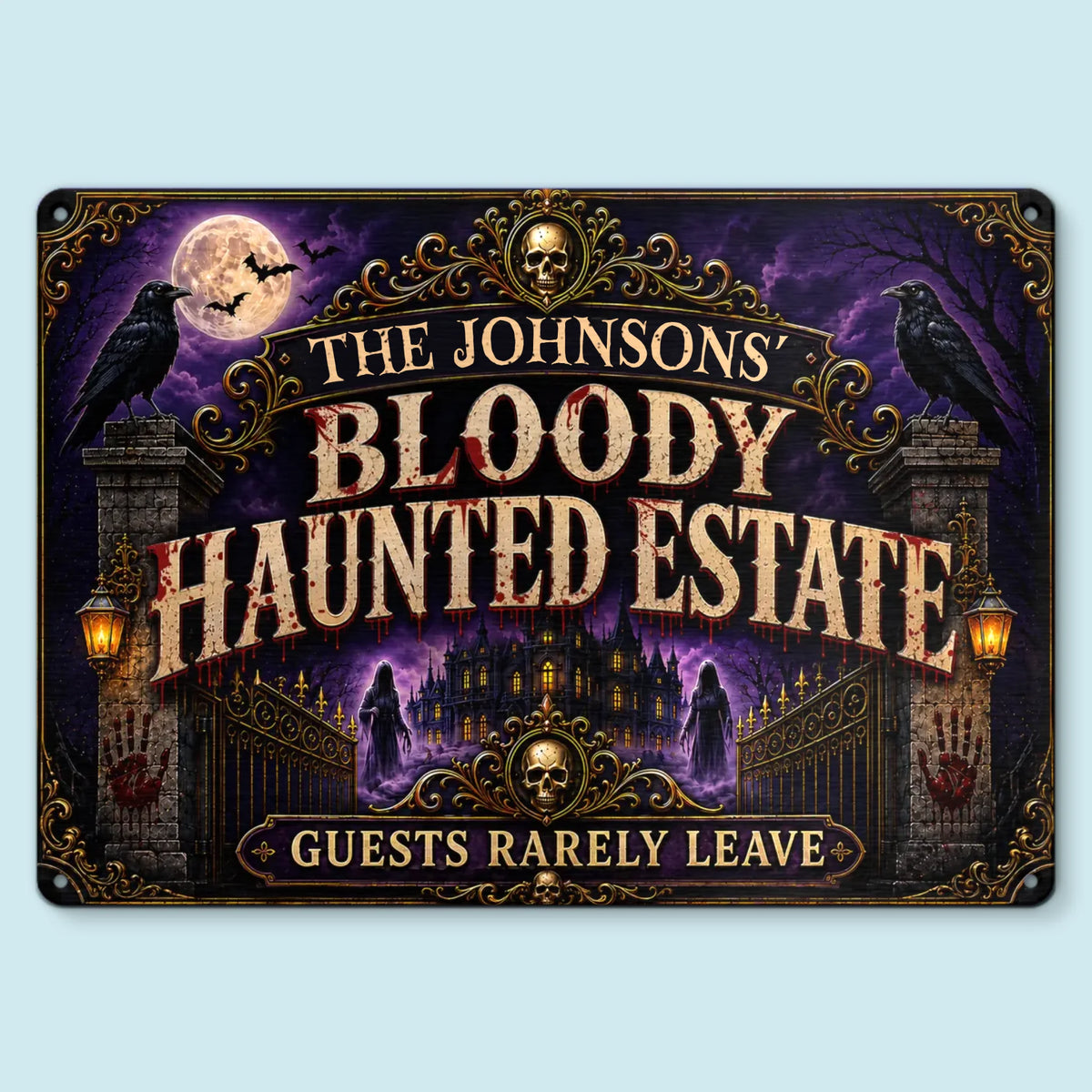 Custom Home Decor Metal Sign - Personalized Halloween Decor Birthday Gifts For Mom, Dad, Brother, Sister - A Bloody Spooky Welcome