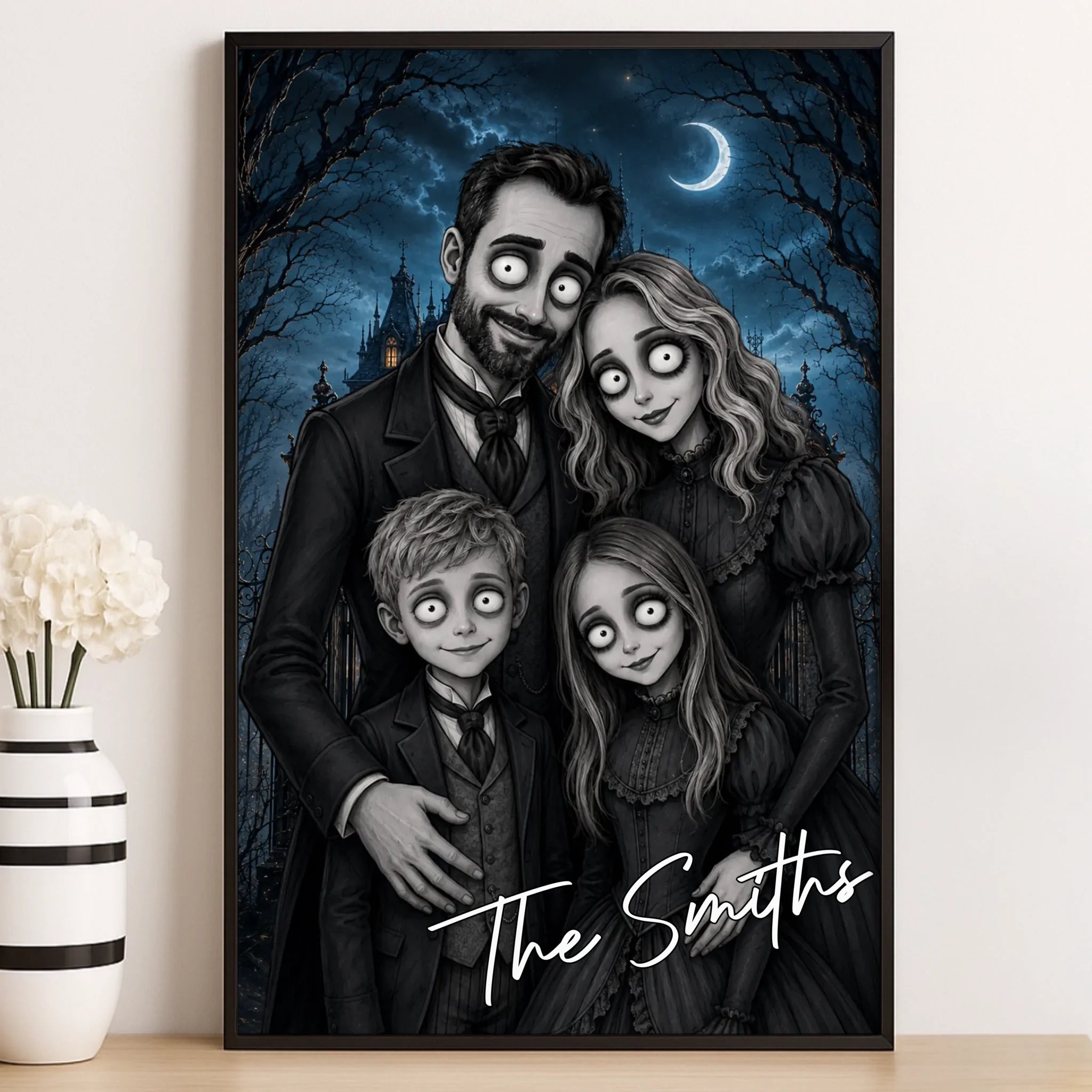 Custom Photo Vertical Poster - Personalized Halloween Decor Birthday Gifts For Mom, Dad, Brother, Sister - The Spooky Bunch