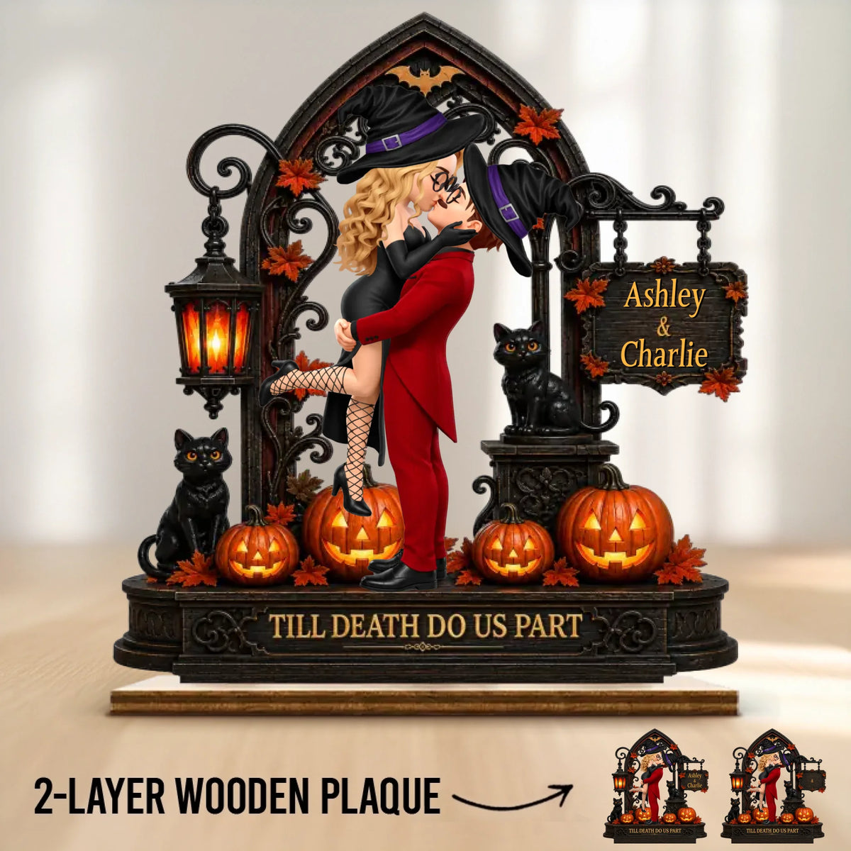 Custom 2-Layered Wooden Plaque - Personalized Halloween Decor, Anniversary Wedding Gifts For Husband And Wife, Him And Her - Love Potion For Us