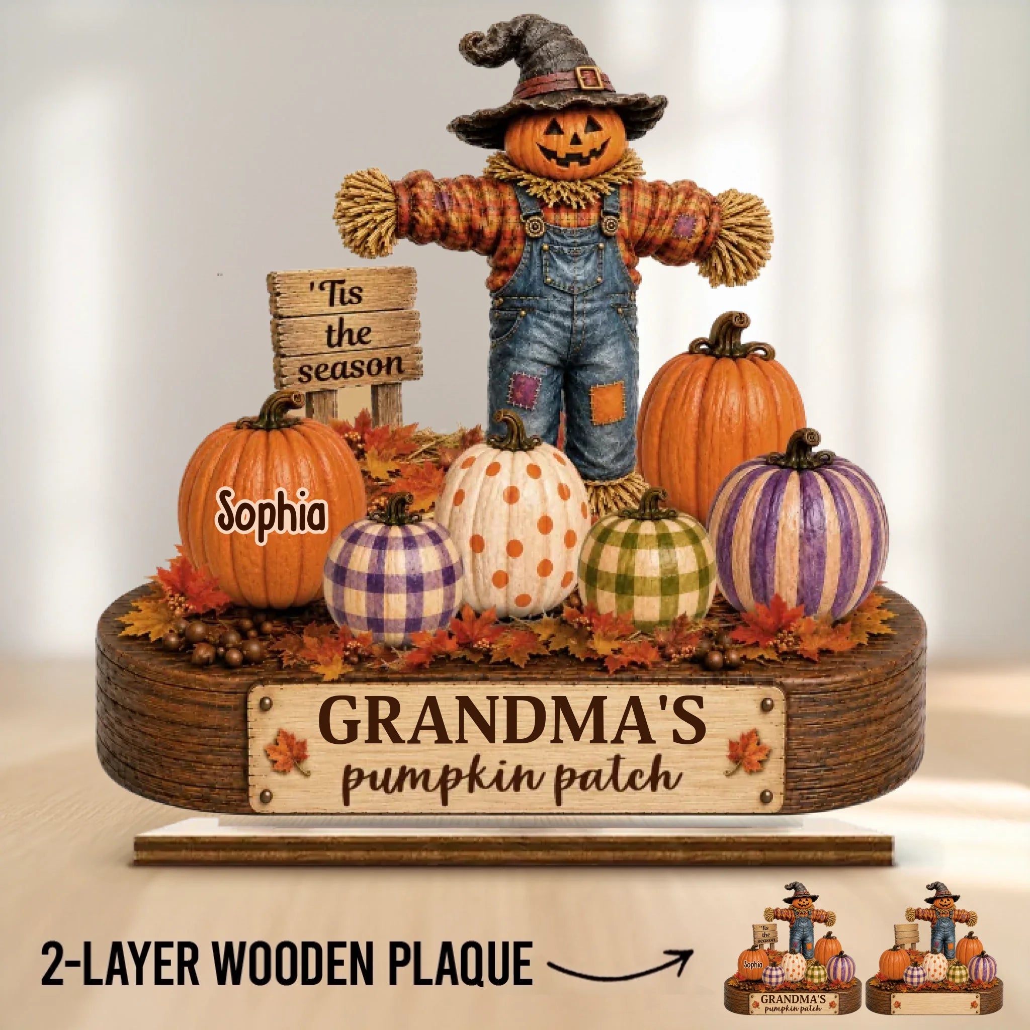 Custom Pumpkin 2-Layered Wooden Plaque - Personalized Birthday Gifts For Mom, Grandma - Making Sweet Fall Memories