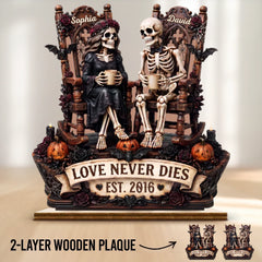 Custom Skeleton 2-Layered Wooden Plaque - Personalized Halloween Decor, Anniversary Wedding Gifts For Husband And Wife, Him And Her - Eternal Love For Us