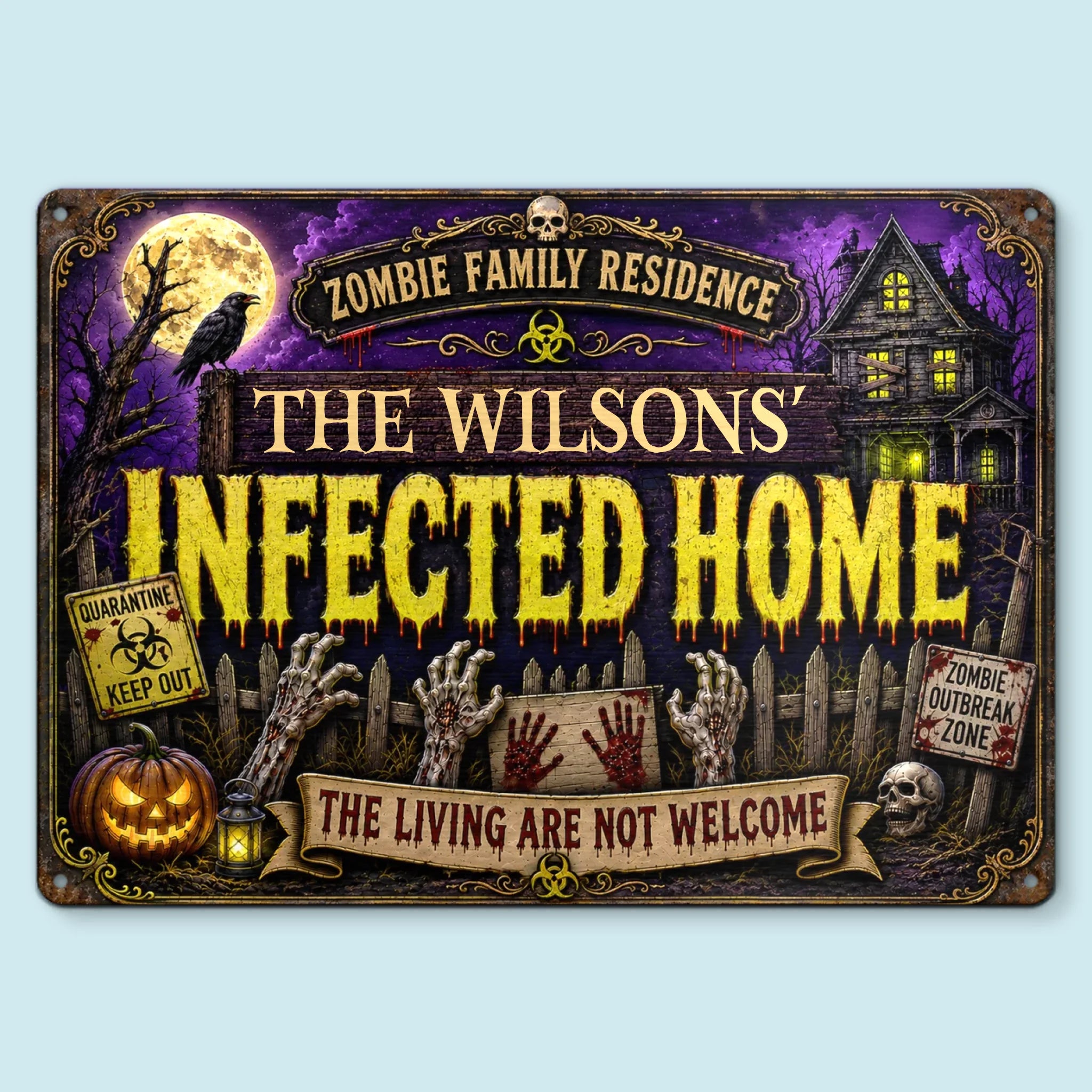 Custom Zombie Home Decor Metal Sign - Personalized Halloween Decor Birthday Gifts For Mom, Dad, Brother, Sister - Quarantine Zone Do Not Enter