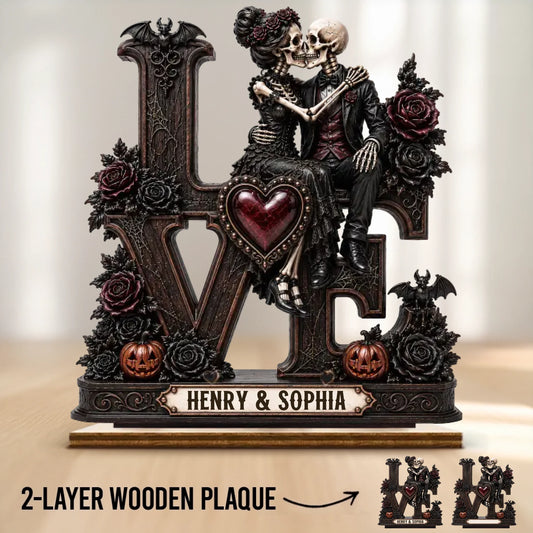 Custom Skeleton 2-Layered Wooden Plaque - Personalized Halloween Decor, Anniversary Wedding Gifts For Husband And Wife, Him And Her - Together Till The End