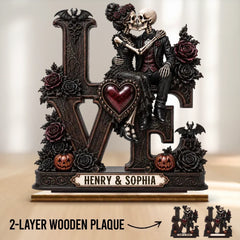 Custom Skeleton 2-Layered Wooden Plaque - Personalized Halloween Decor, Anniversary Wedding Gifts For Husband And Wife, Him And Her - Together Till The End