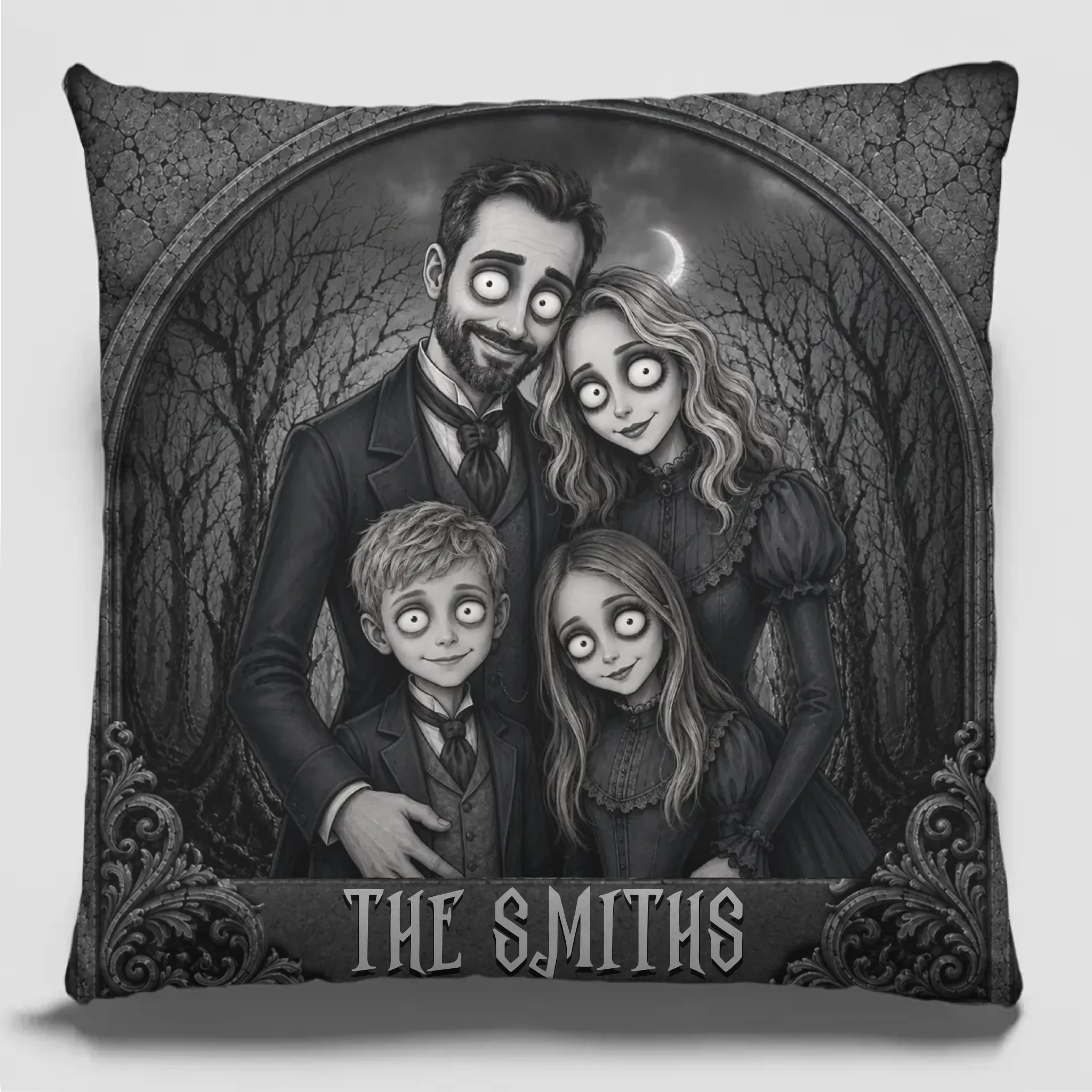 Custom Photo Pillow - Personalized Halloween Birthday Gifts For Mom, Dad, Brother, Sister - Love Runs In Our Creepy Family