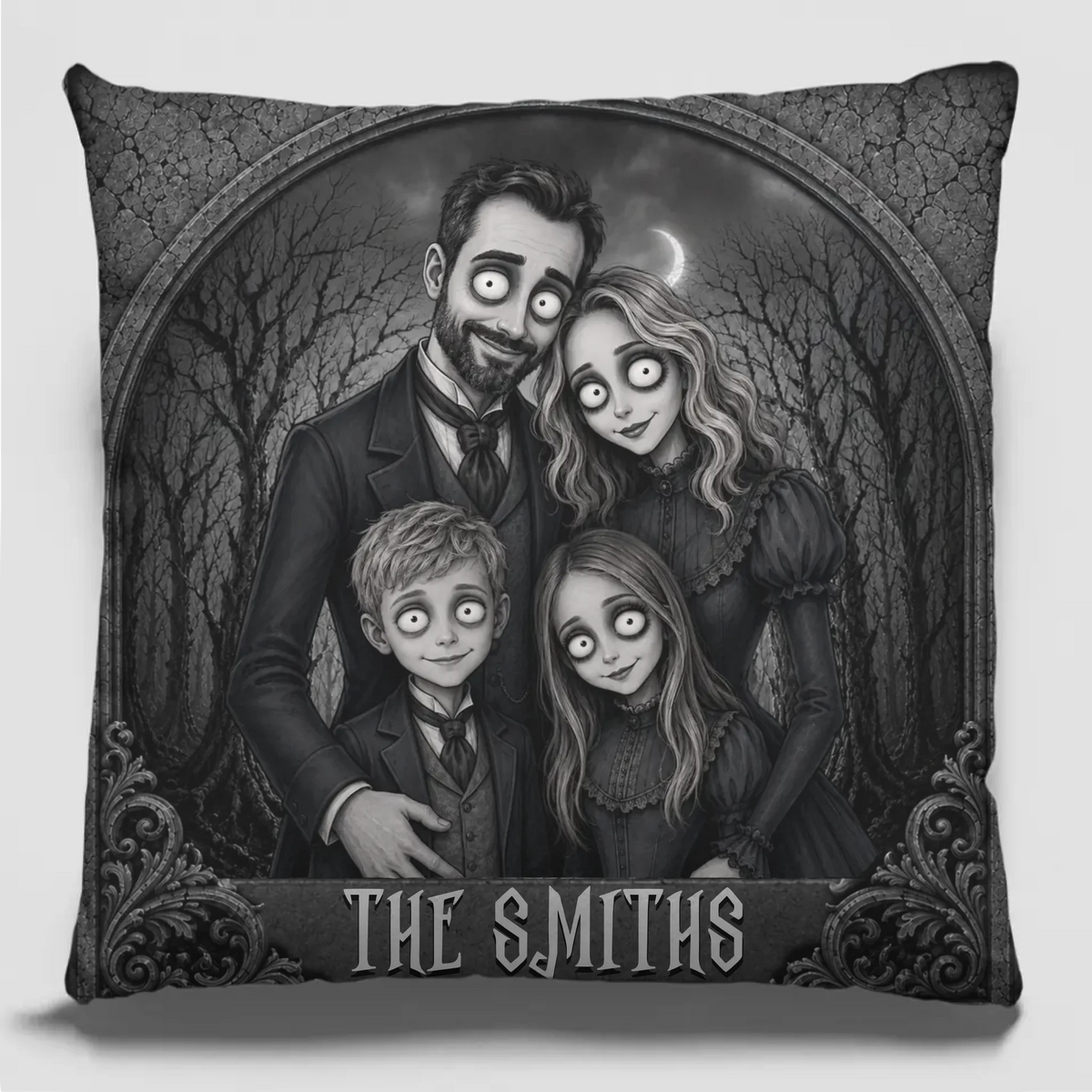 Custom Photo Pillow - Personalized Halloween Birthday Gifts For Mom, Dad, Brother, Sister - Love Runs In Our Creepy Family