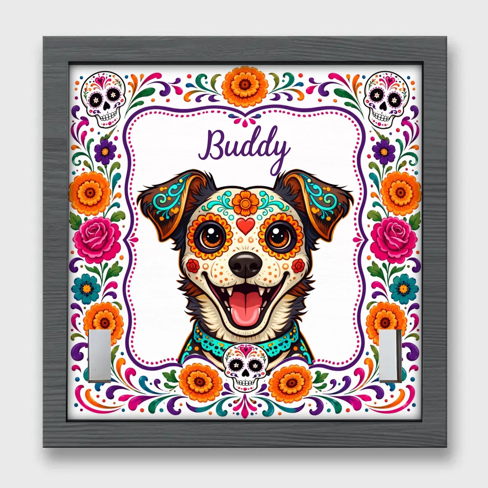 Custom Photo Day Of The Dead Pet Loss Sign, Collar Frame - Personalized Pet Memorial Sympathy Gifts For Dogs, Cats - Love Remains In Every Pawprint
