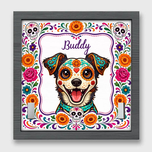 Custom Photo Day Of The Dead Pet Loss Sign, Collar Frame - Personalized Pet Memorial Sympathy Gifts For Dogs, Cats - Love Remains In Every Pawprint