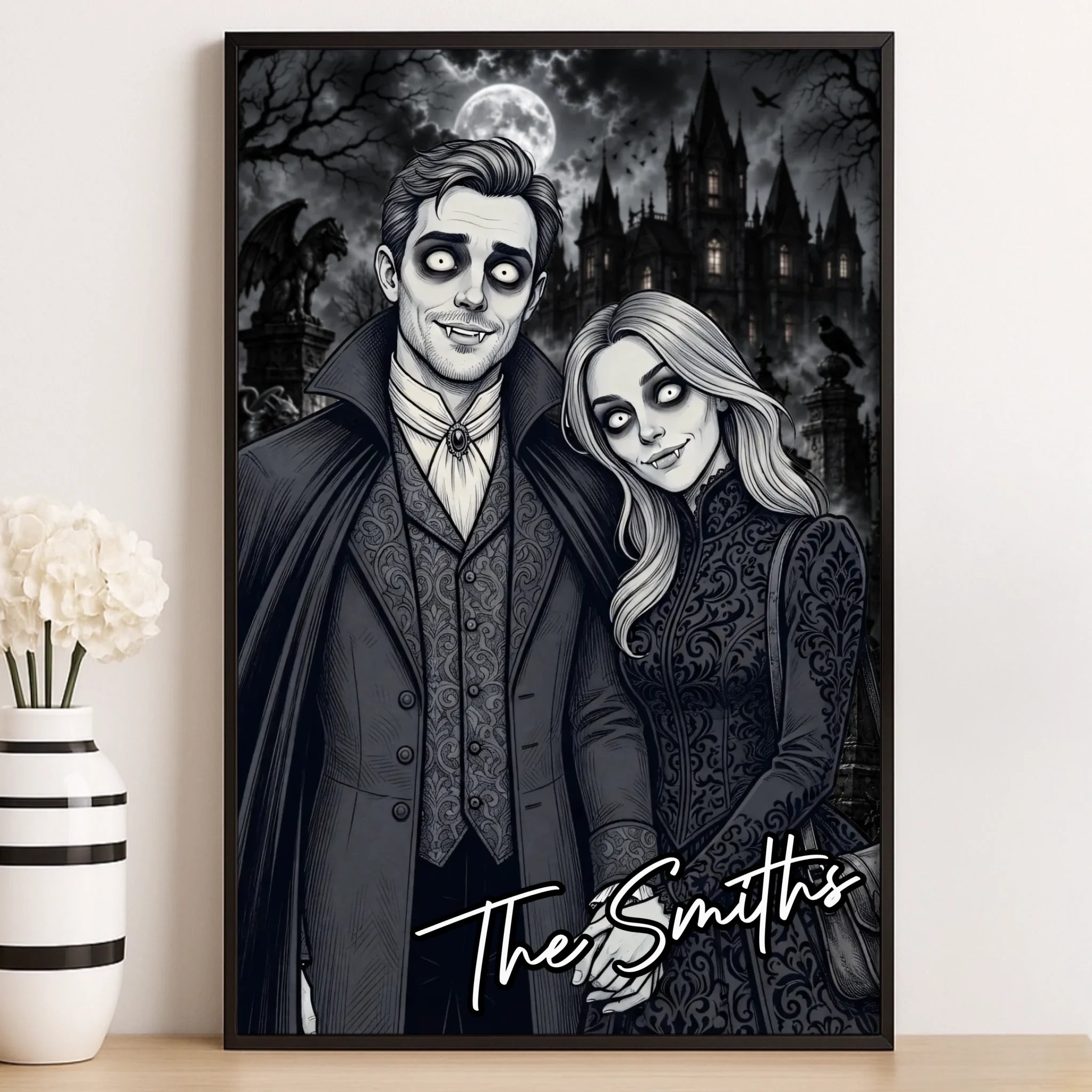 Custom Photo Vampire Vertical Poster - Personalized Halloween Anniversary Wedding Gifts For Husband And Wife, Him And Her - Love Bites, Forever Ours