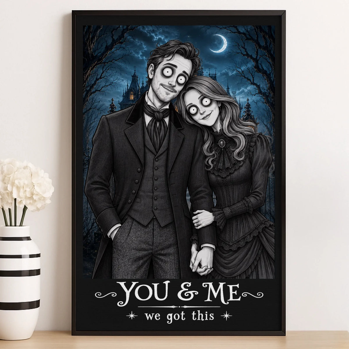 Custom Photo Gothic Vertical Poster - Personalized Halloween Anniversary Wedding Gifts For Husband And Wife, Him And Her - Deadly In Love Together