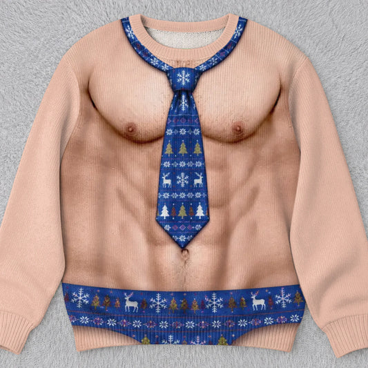 Custom Funny Ugly Sweatshirt - Personalized Christmas Birthday Gifts For Husband, Son, Grandson, Brother, Grandpa, Dad, Yourself - Dressed Up In Festive Tie