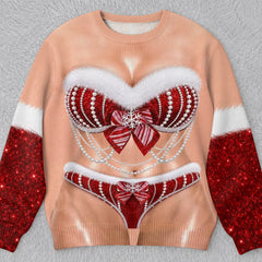 Custom Funny Ugly Sweatshirt - Personalized Christmas Birthday Gifts For Wife, Daughter, Besties, Sisters, Granddaughter, Grandma, Mom, Yourself - Santa’s Glam Favorite