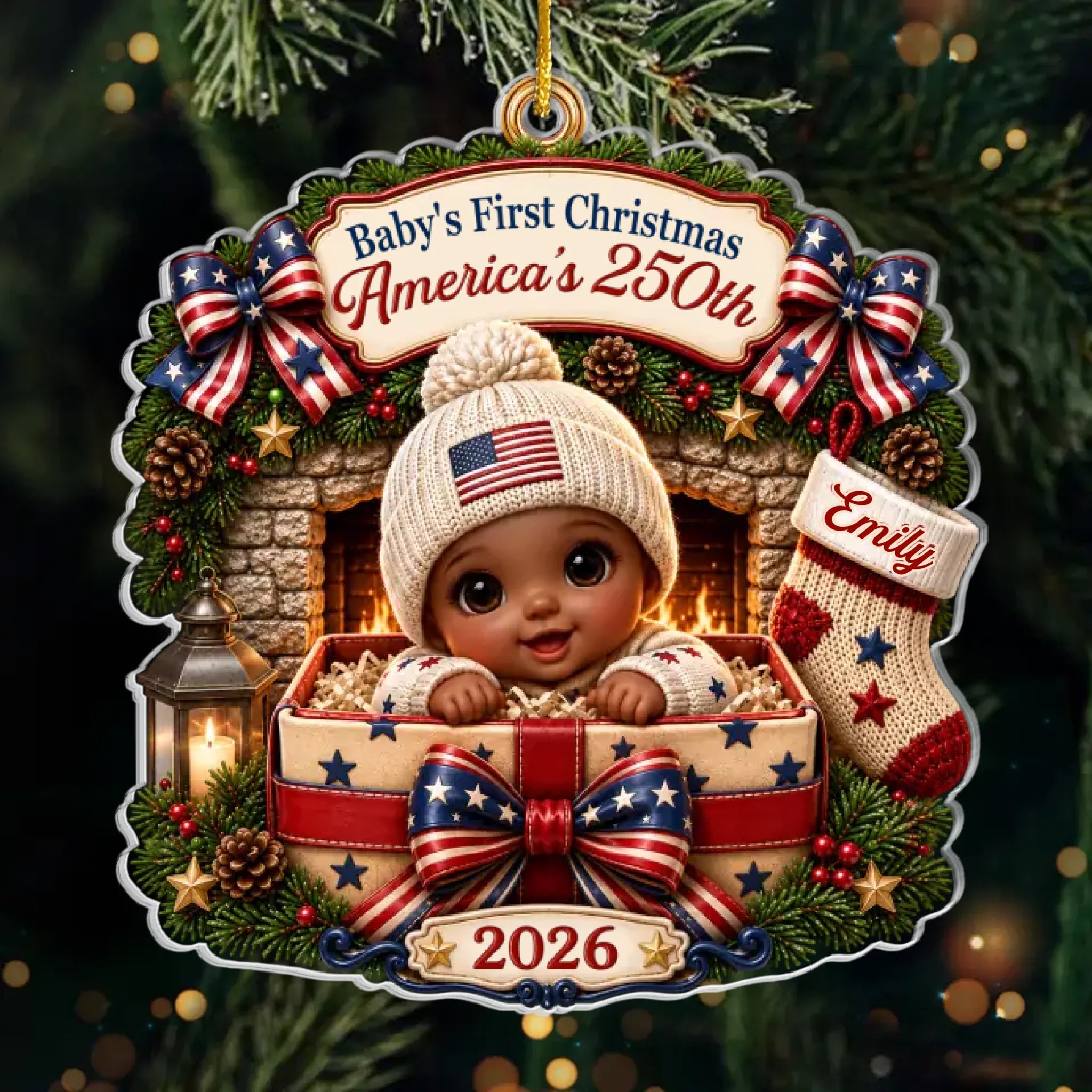 Custom First Christmas Acrylic Ornament - Personalized America 250th Anniversary Christmas Gifts For New Moms, New Dads, New Parents - A New Star Is Born