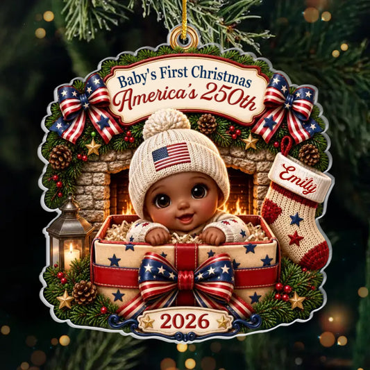 Custom First Christmas Acrylic Ornament - Personalized America 250th Anniversary Christmas Gifts For New Moms, New Dads, New Parents - A New Star Is Born