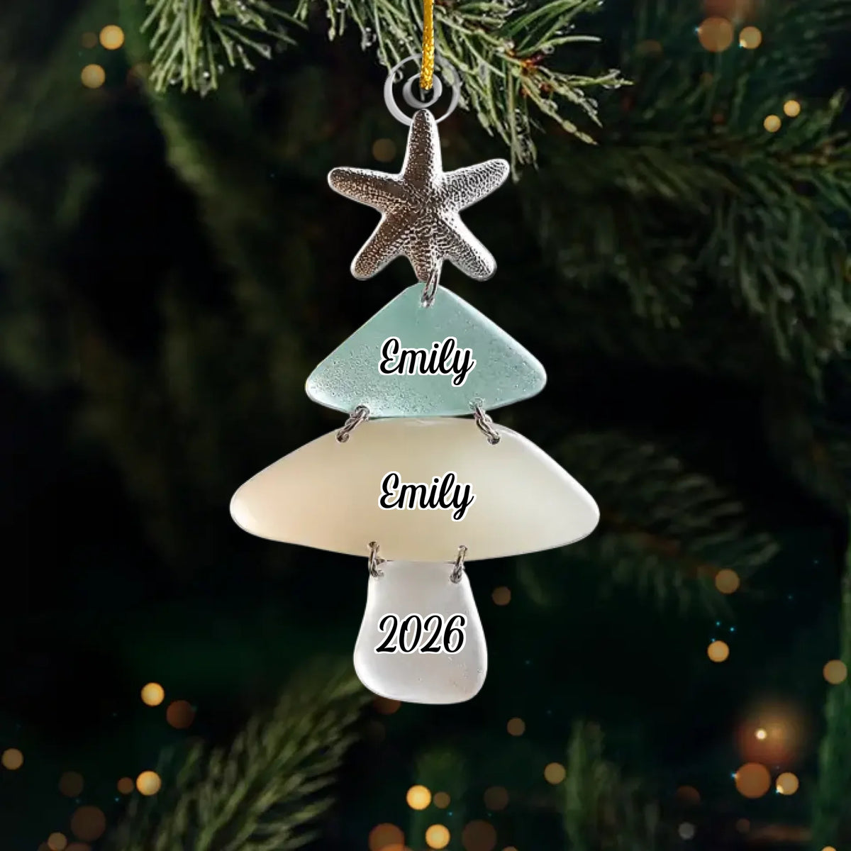Custom Sea Glass Acrylic Ornament - Personalized Christmas Birthday Gifts For Mom, Dad, Brother, Sister, Beach Lovers - Family Memories On Tree