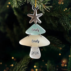 Custom Sea Glass Acrylic Ornament - Personalized Christmas Birthday Gifts For Mom, Dad, Brother, Sister, Beach Lovers - Family Memories On Tree