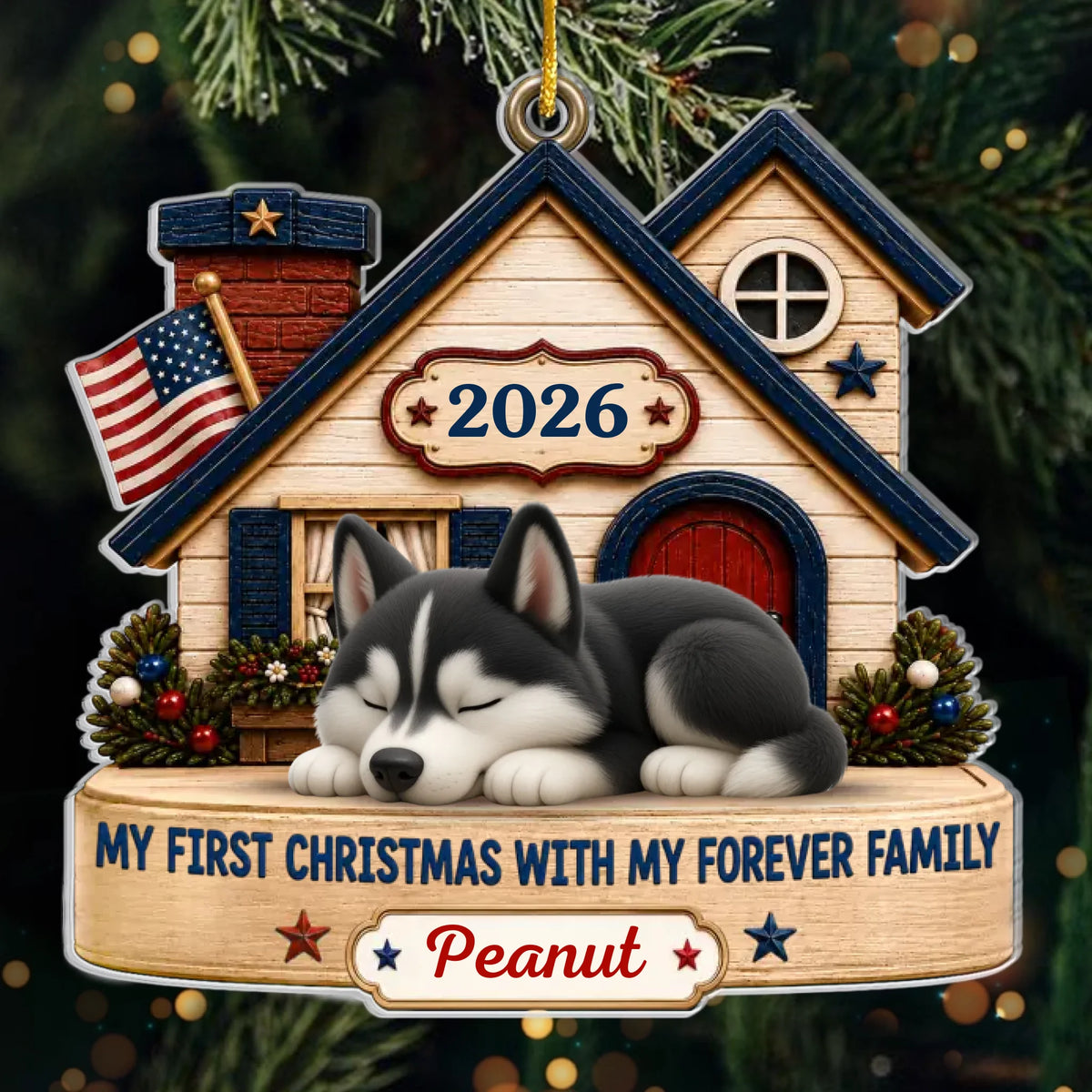 Custom First Christmas Acrylic Ornament - Personalized Christmas Birthday Gifts For Dog Cat Lovers, Dog Dad And Mom, Cat Owners - Loved In Forever Home