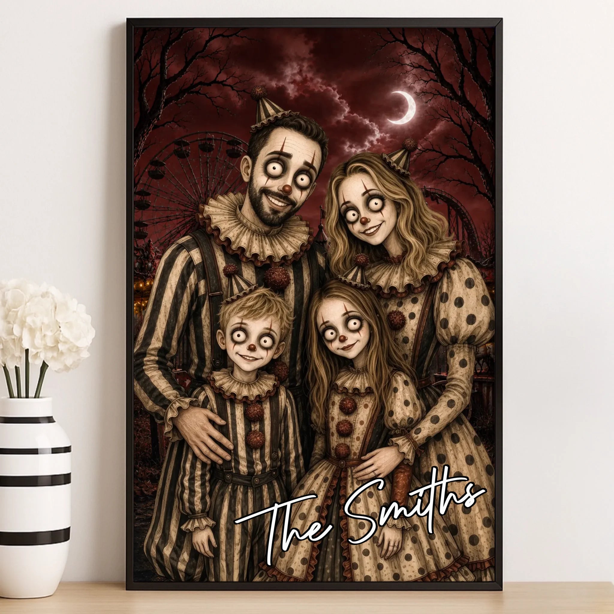 Custom Photo Clown Portrait Vertical Poster - Personalized Halloween Decor Birthday Gifts For Mom, Dad, Brother, Sister - Just A Bunch Of Boo Crew