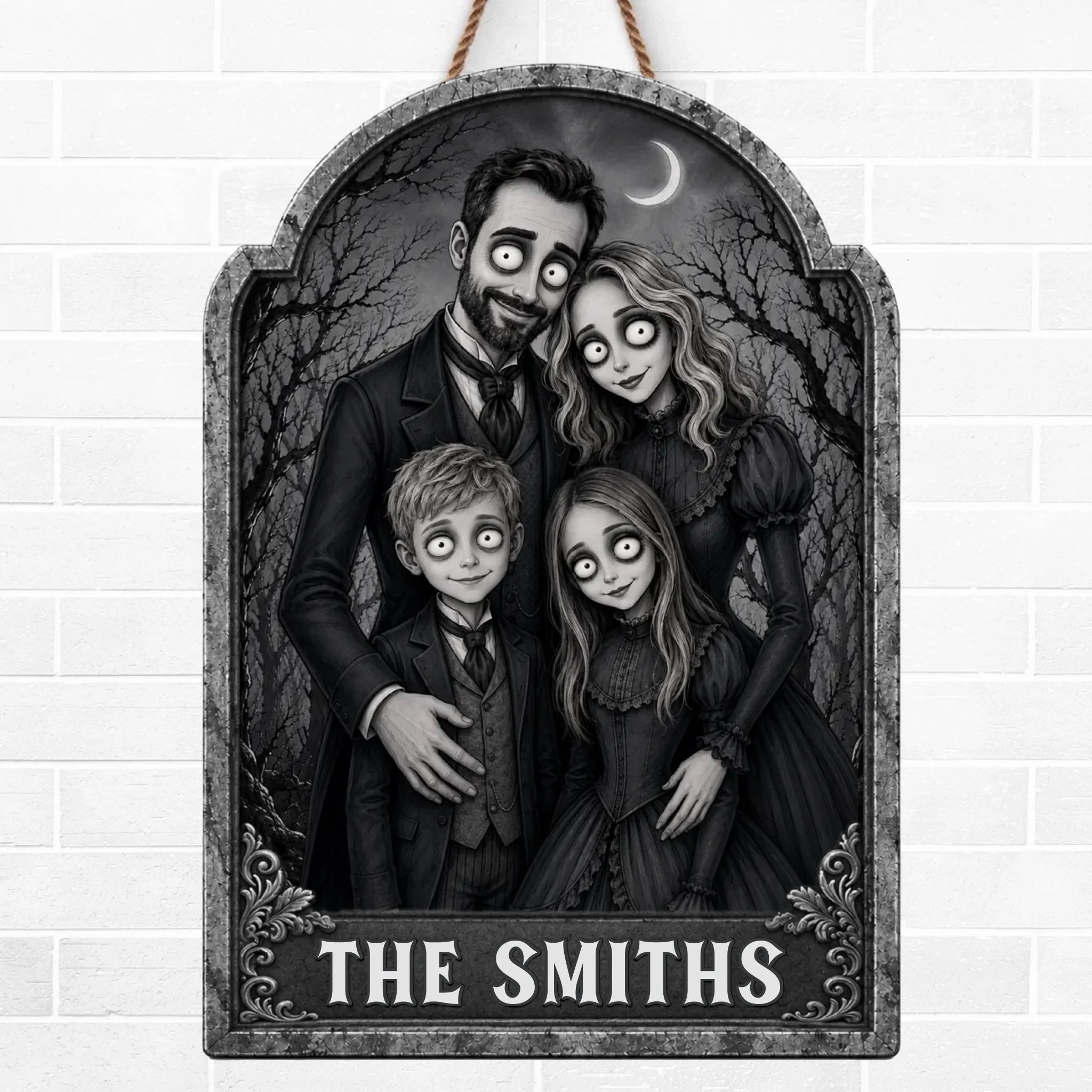 Custom Photo Wood Sign - Personalized Halloween Decor Birthday Gifts For Mom, Dad, Brother, Sister - Home Of The Creepy Family