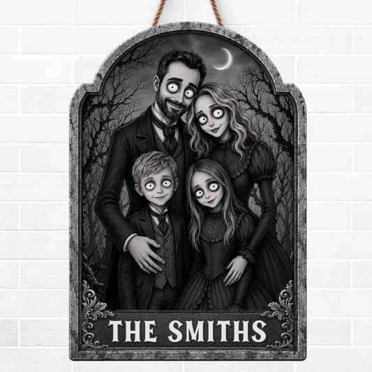 Custom Photo Wood Sign - Personalized Halloween Decor Birthday Gifts For Mom, Dad, Brother, Sister - Home Of The Creepy Family