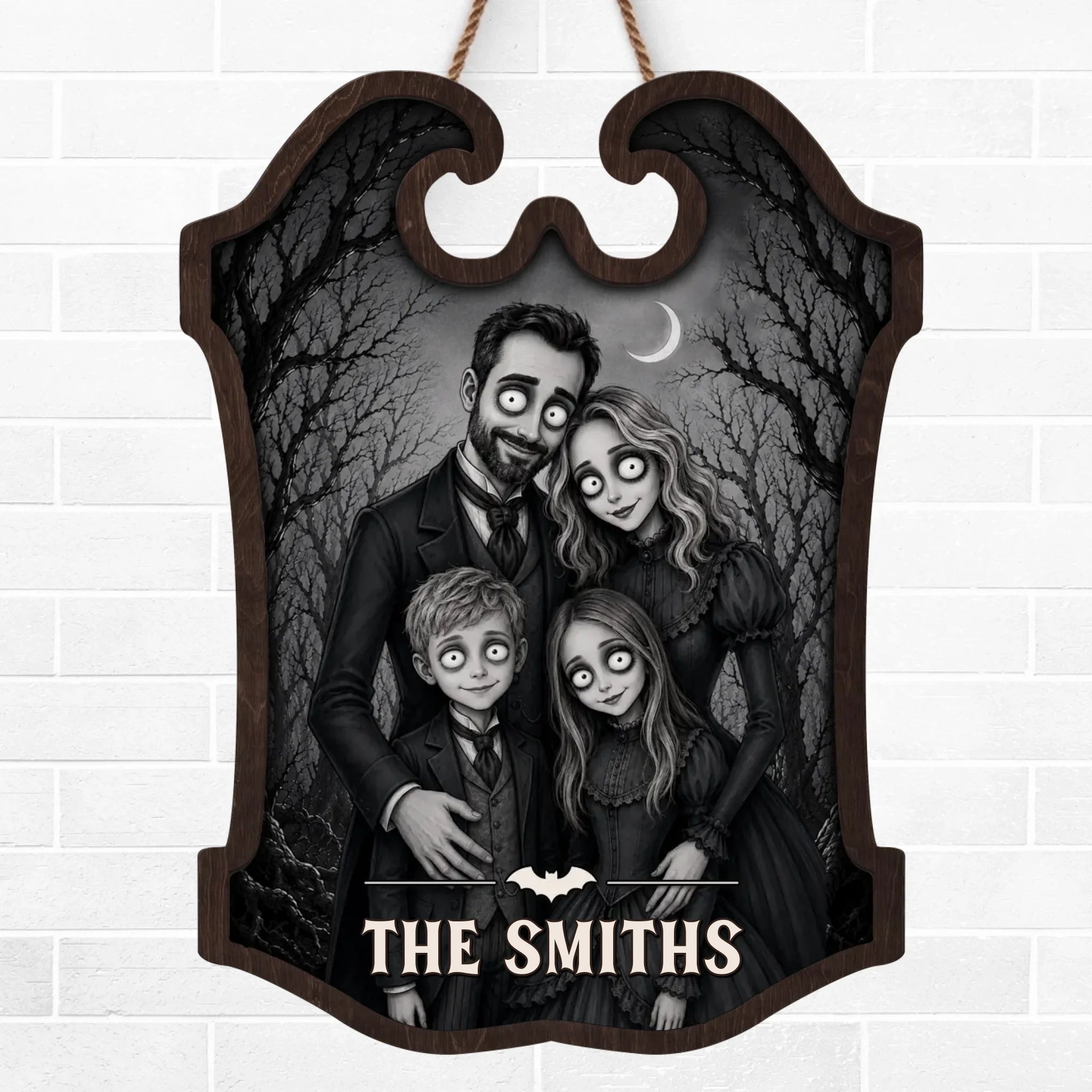Custom Photo Wood Sign - Personalized Halloween Decor Birthday Gifts For Mom, Dad, Brother, Sister - Spooky Family Lives Right Here
