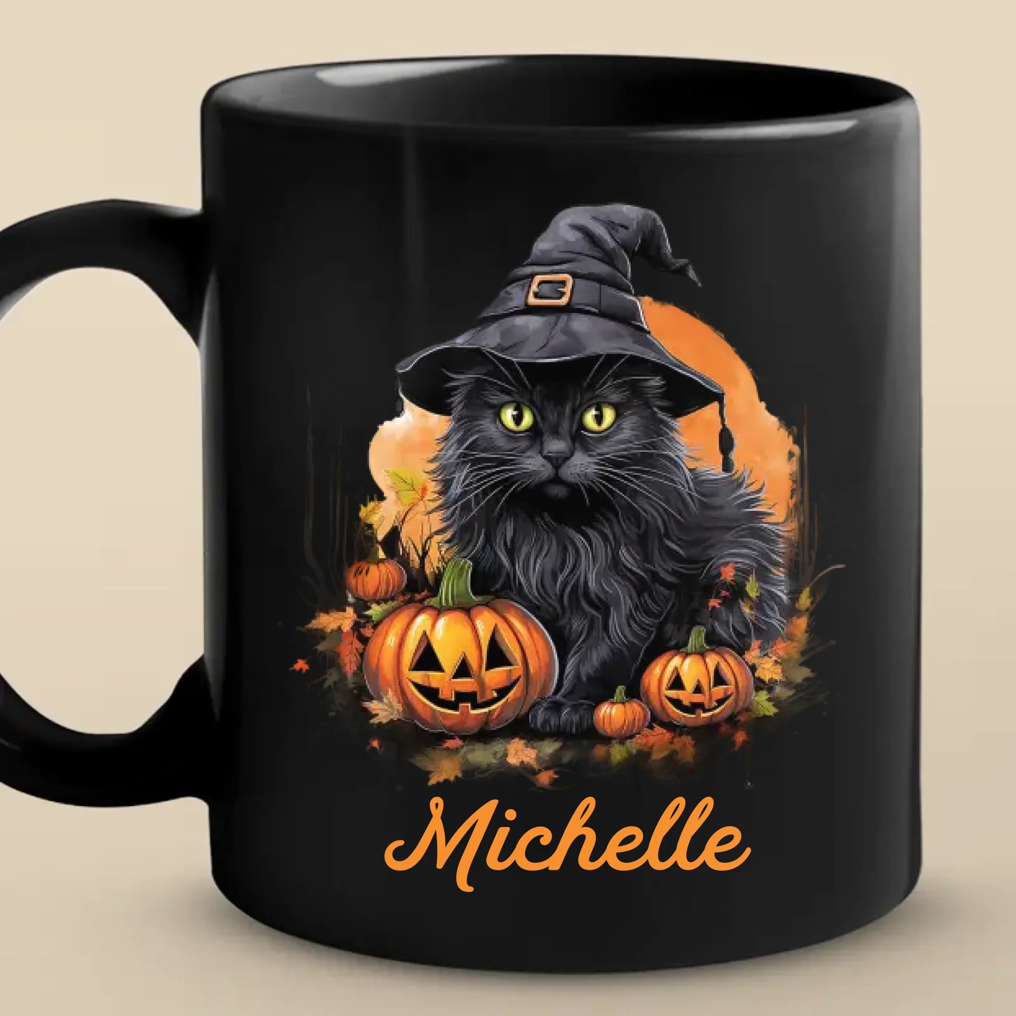 Witchy Whiskers And Spooky Purrs - Cat Personalized Custom Black Mug - Halloween Gift For Pet Owners, Pet Lovers