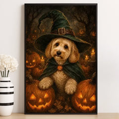Custom Photo Witchy Vertical Poster - Personalized Halloween Birthday Gifts For Witch, Dog Cat Lovers, Dog Dad And Mom, Cat Owners - Pumpkin Glow, Sweet Paws