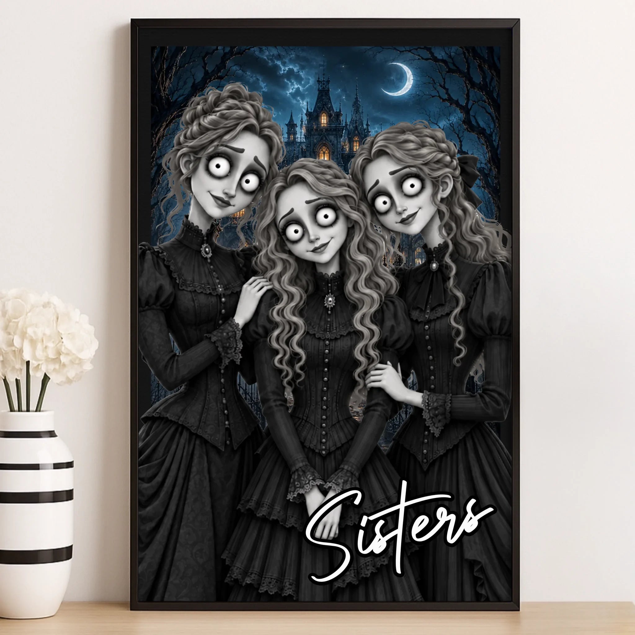 Custom Photo Gothic Vertical Poster - Personalized Best Friend Halloween Birthday Gifts For Women, Besties, Sisters, BFF - Forever Bound, Sisterly Souls