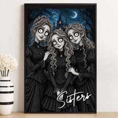 Custom Photo Gothic Vertical Poster - Personalized Best Friend Halloween Birthday Gifts For Women, Besties, Sisters, BFF - Forever Bound, Sisterly Souls