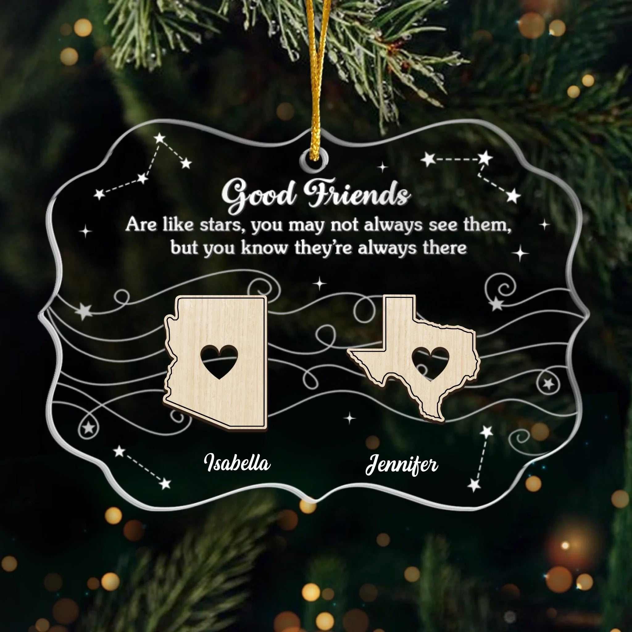 Custom Long Distance Acrylic Ornament - Personalized Best Friend Christmas Birthday Gifts For Women, Besties, Sisters, BFF - Apart By Miles Bound By Love
