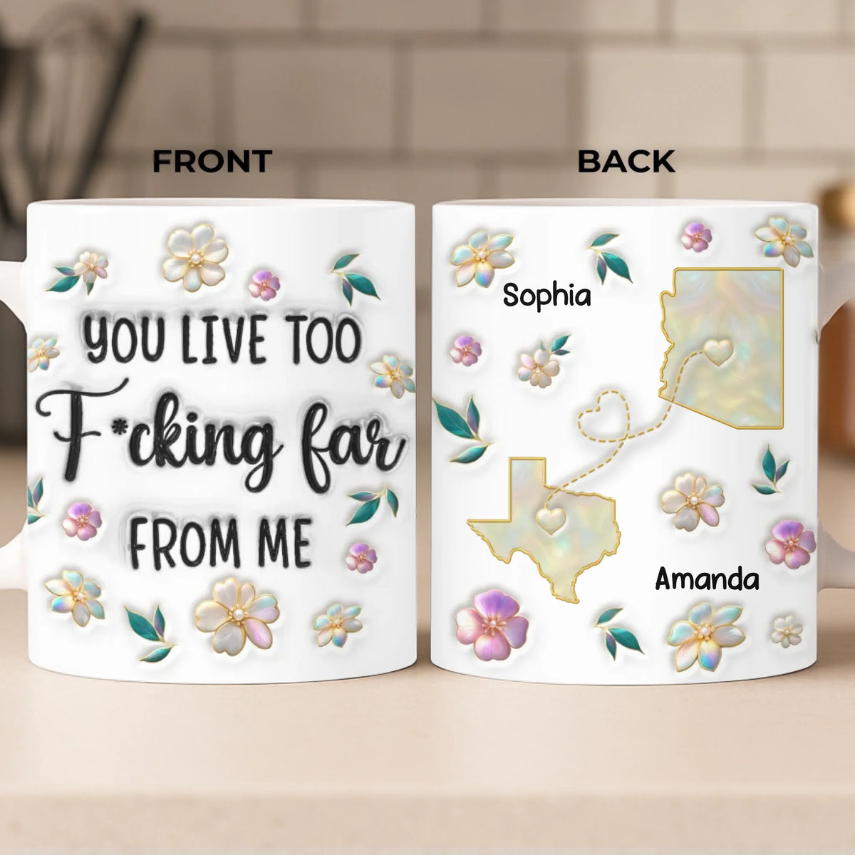 Custom Long Distance Mug - Personalized Best Friend Birthday Gifts For Women, Besties, Sisters, BFF - Far Away Still Close