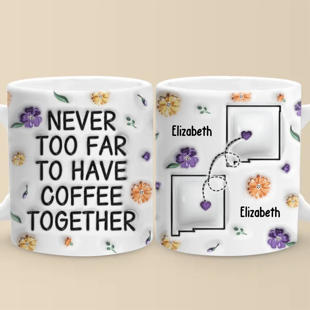 Long Distance Miss You More Than Words Can Say - Bestie Personalized Custom 3D Inflated Effect Printed Mug - Christmas Gift For Best Friends, BFF, Sisters