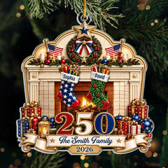 Custom Acrylic Ornament - Personalized America 250th Anniversary Christmas Gifts For Mom, Dad, Brother, Sister - Our Family, Our Tradition