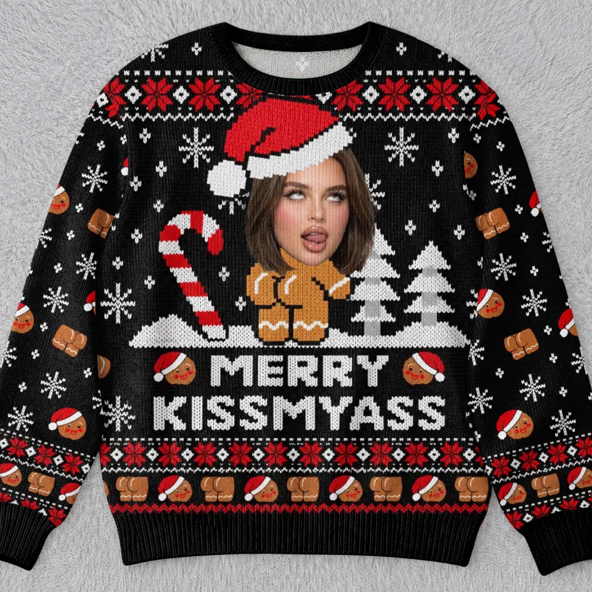 Custom Photo Funny Ugly Sweatshirt - Personalized Christmas Birthday Gifts For Wife, Daughter, Besties, Sisters, Granddaughter, Grandma, Mom, Yourself - Merry Kissmyass Era
