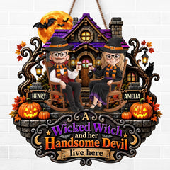 Custom Wood Sign - Personalized Halloween Decor, Anniversary Wedding Gifts For Husband And Wife, Him And Her - My Wicked Love