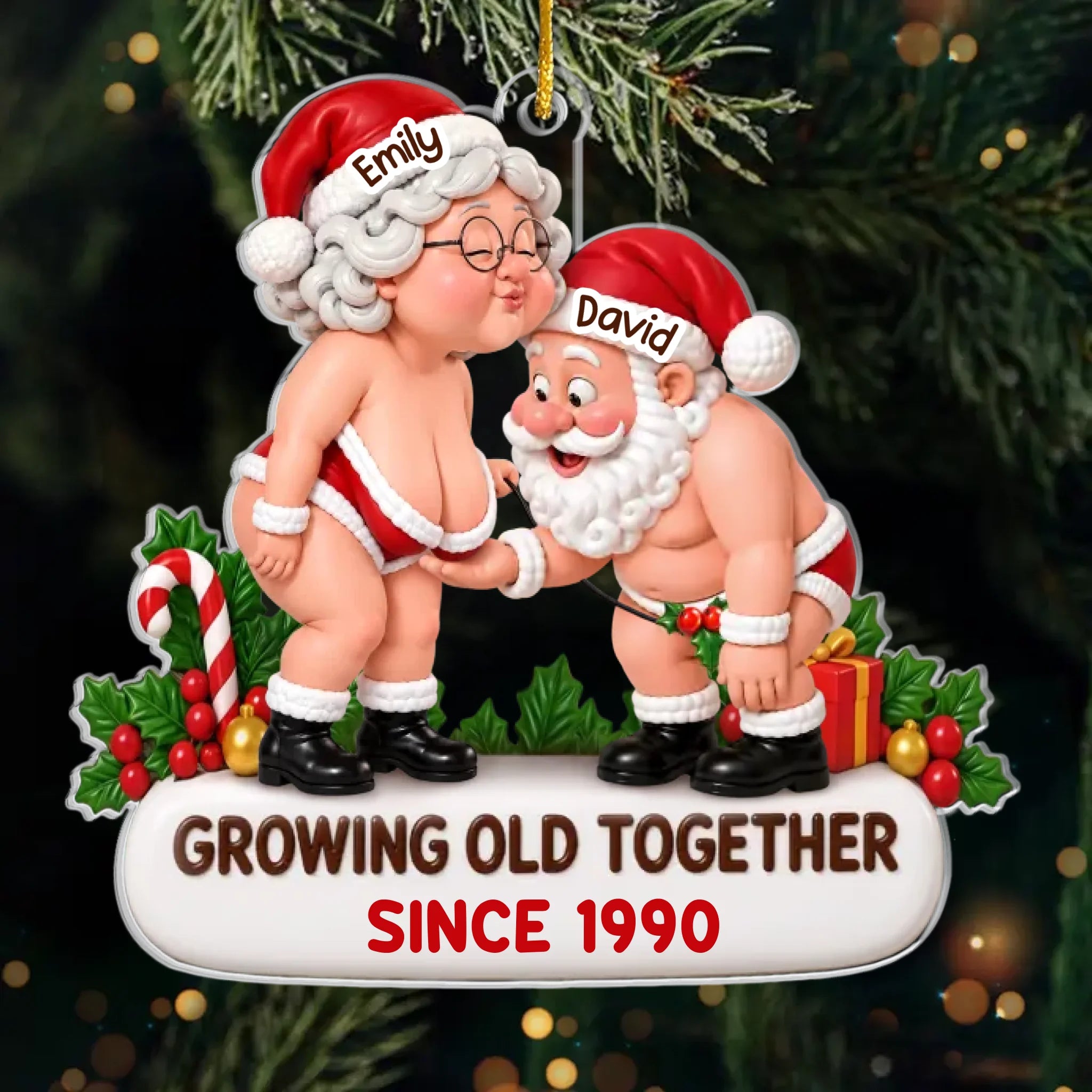 Custom Funny Acrylic Ornament - Personalized Anniversary Christmas Wedding Gifts For Husband And Wife, Him And Her - Naughty, Nice And In Love