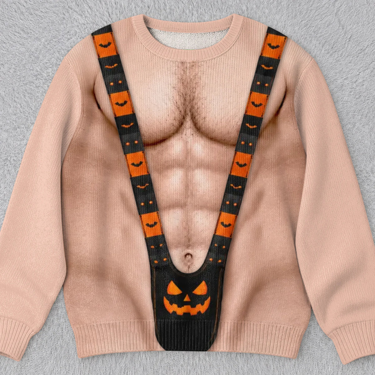 Custom Funny Ugly Sweatshirt - Personalized Halloween Birthday Gifts For Husband, Son, Grandson, Brother, Grandpa, Dad, Yourself - Spooky Mankini On Full Display