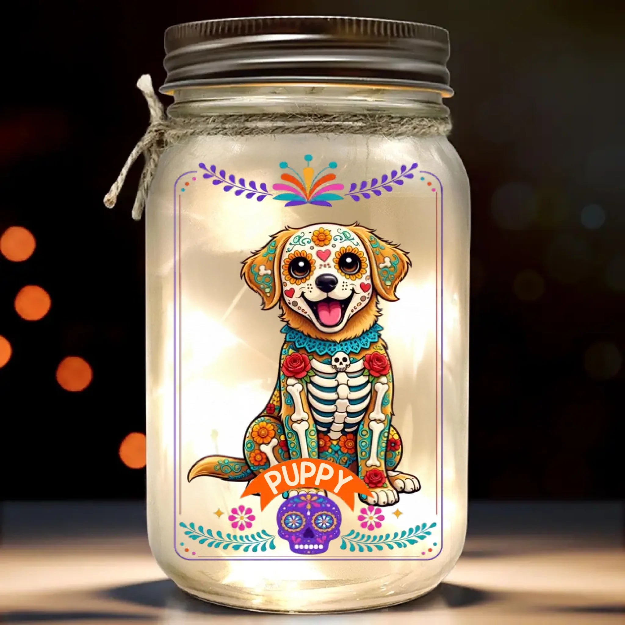 Custom Photo Day Of The Dead Mason Jar Light - Personalized Pet Memorial Sympathy Gifts For Dogs, Cats - My Spirit Guide My Best Friend