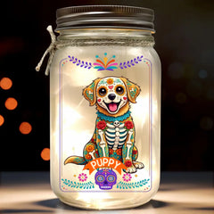 Custom Photo Day Of The Dead Mason Jar Light - Personalized Pet Memorial Sympathy Gifts For Dogs, Cats - My Spirit Guide My Best Friend
