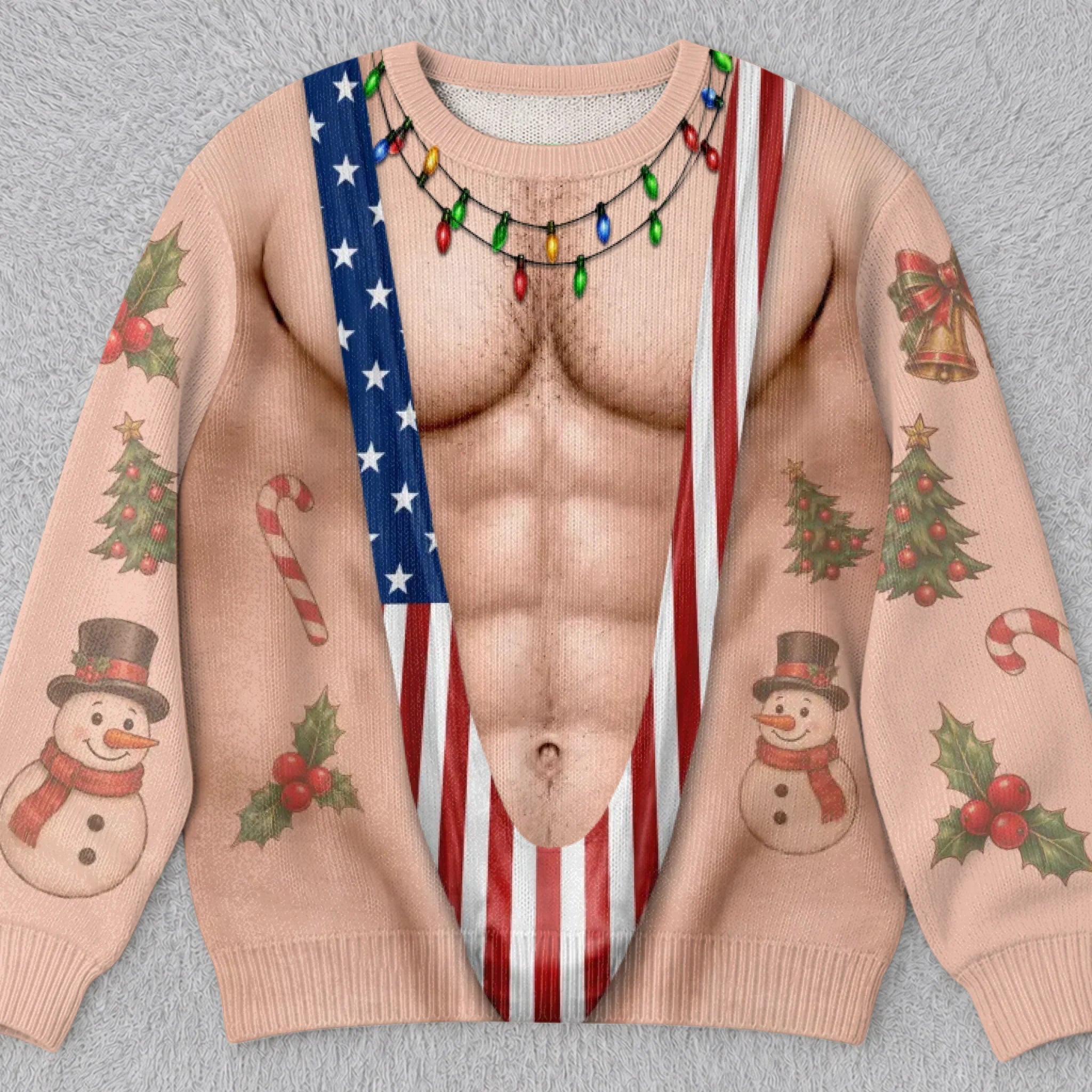 Custom Funny Patriotic Ugly Sweatshirt - Personalized Christmas Birthday Gifts For Husband, Son, Grandson, Brother, Grandpa, Dad, Yourself - Rocking Candy Cane Mankini Today