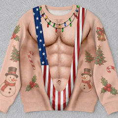 Custom Funny Patriotic Ugly Sweatshirt - Personalized Christmas Birthday Gifts For Husband, Son, Grandson, Brother, Grandpa, Dad, Yourself - Rocking Candy Cane Mankini Today