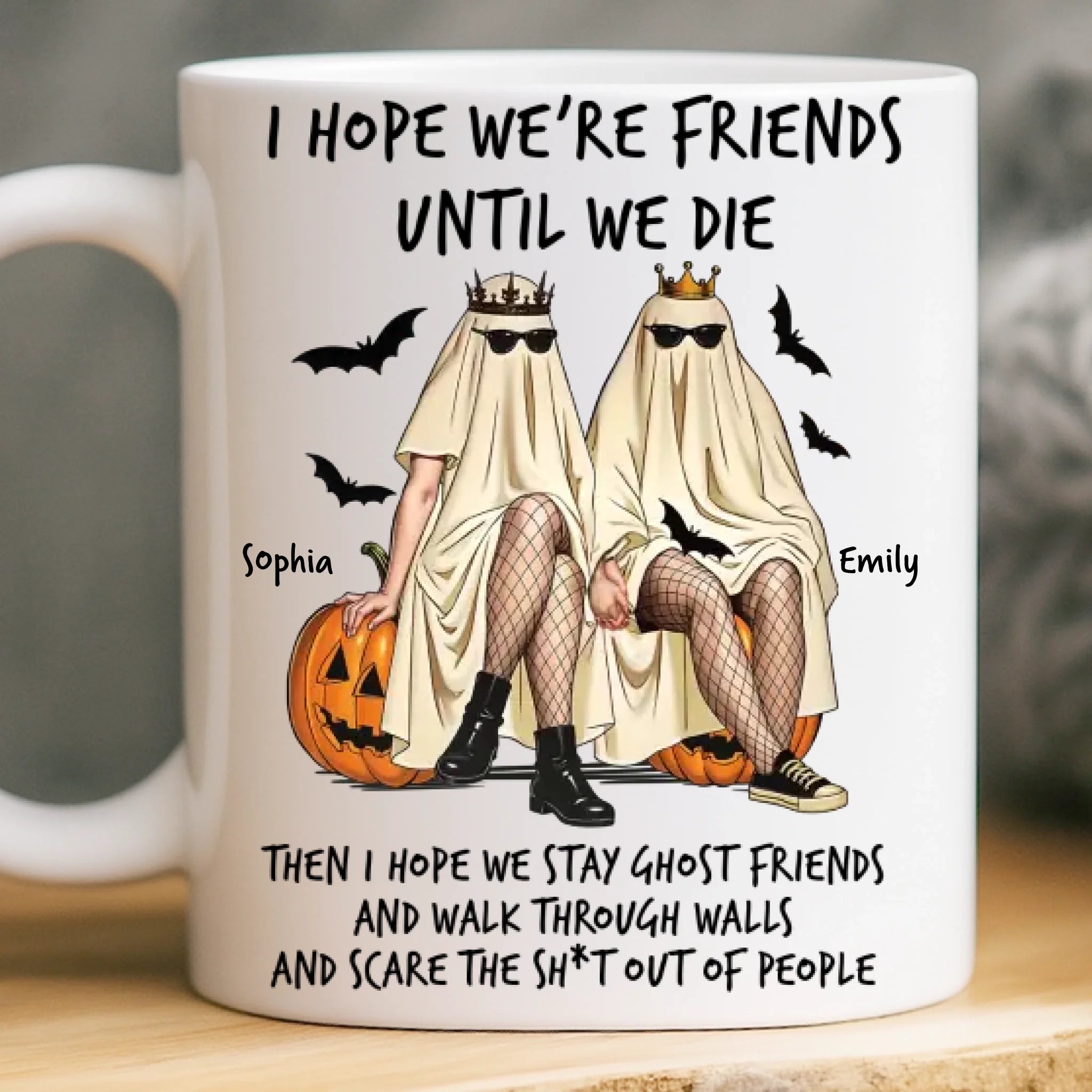 Custom Mug - Personalized Halloween Birthday Gifts For Women, Besties, Sisters, BFF - Ghostly Giggles With My Bestie