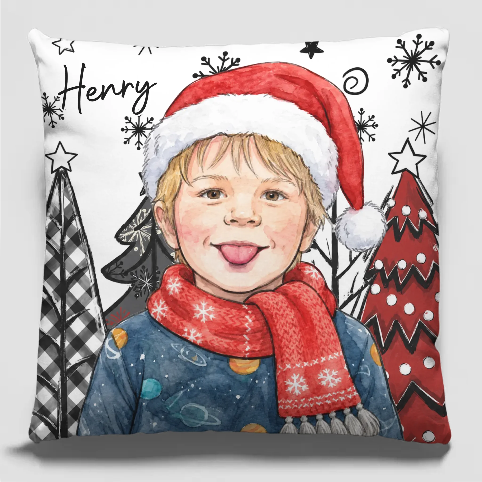 Custom Photo Pillow - Personalized Christmas Birthday Gifts For Kids - Merry Moments, Happy Hearts