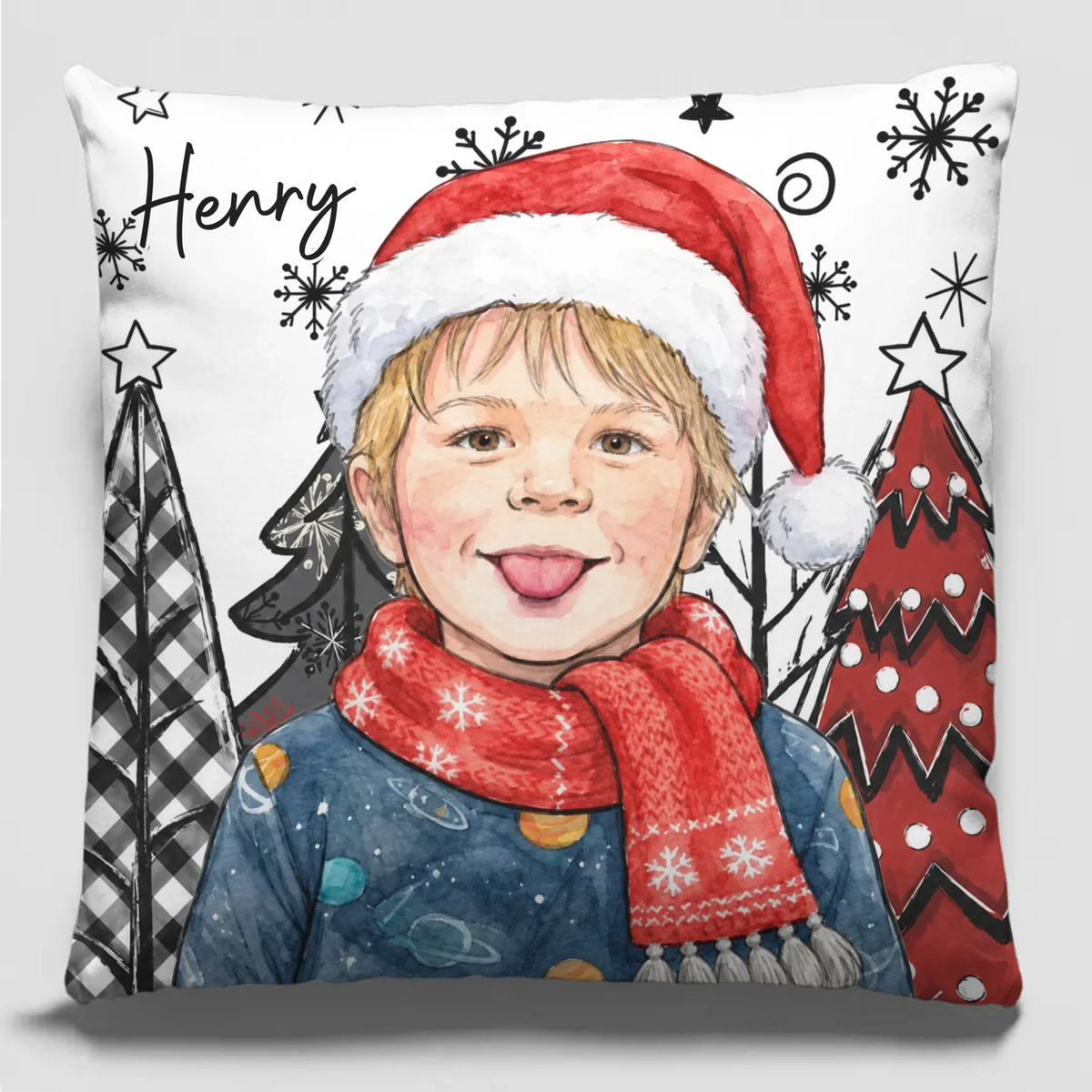 Custom Photo Pillow - Personalized Christmas Birthday Gifts For Kids - Merry Moments, Happy Hearts