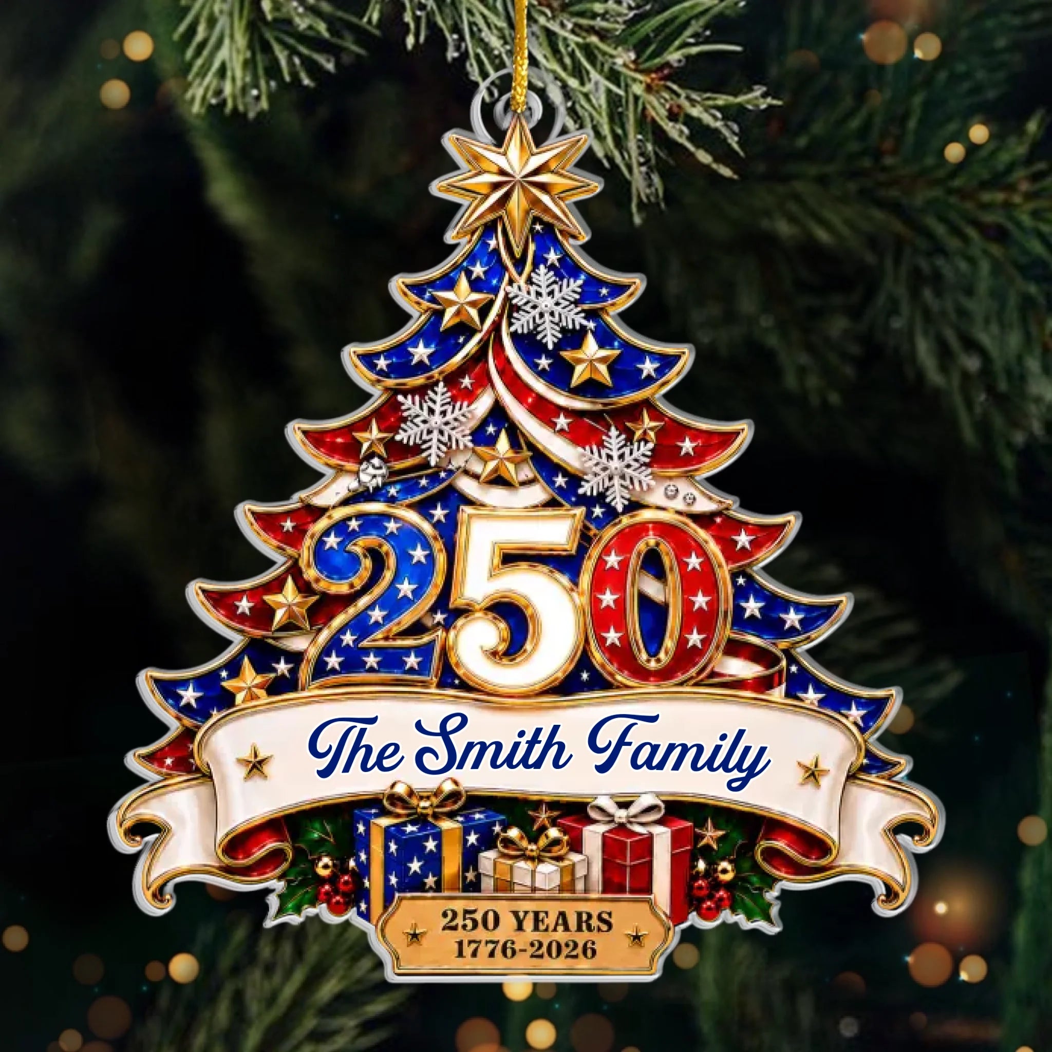 Custom Acrylic Ornament - Personalized America 250th Anniversary Christmas Gifts For Mom, Dad, Brother, Sister - Generations Of Freedom And Tradition