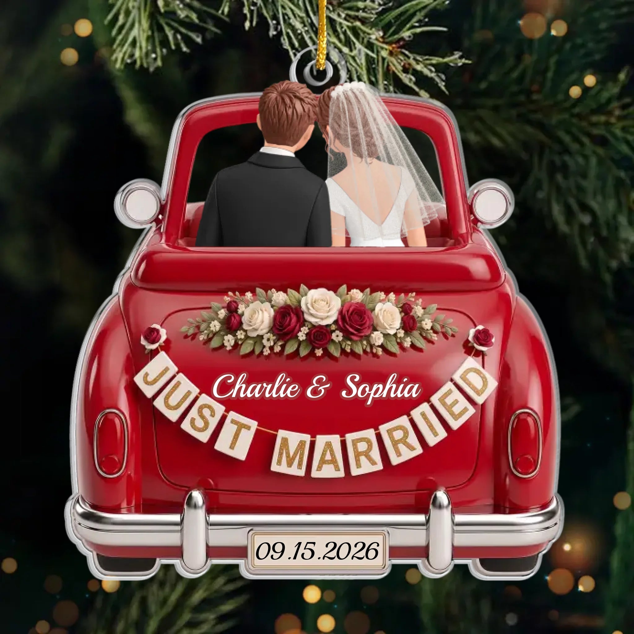 Custom First Christmas Acrylic Ornament - Personalized Anniversary Christmas Wedding Gifts For Husband And Wife, Him And Her - Riding Into Forever Love