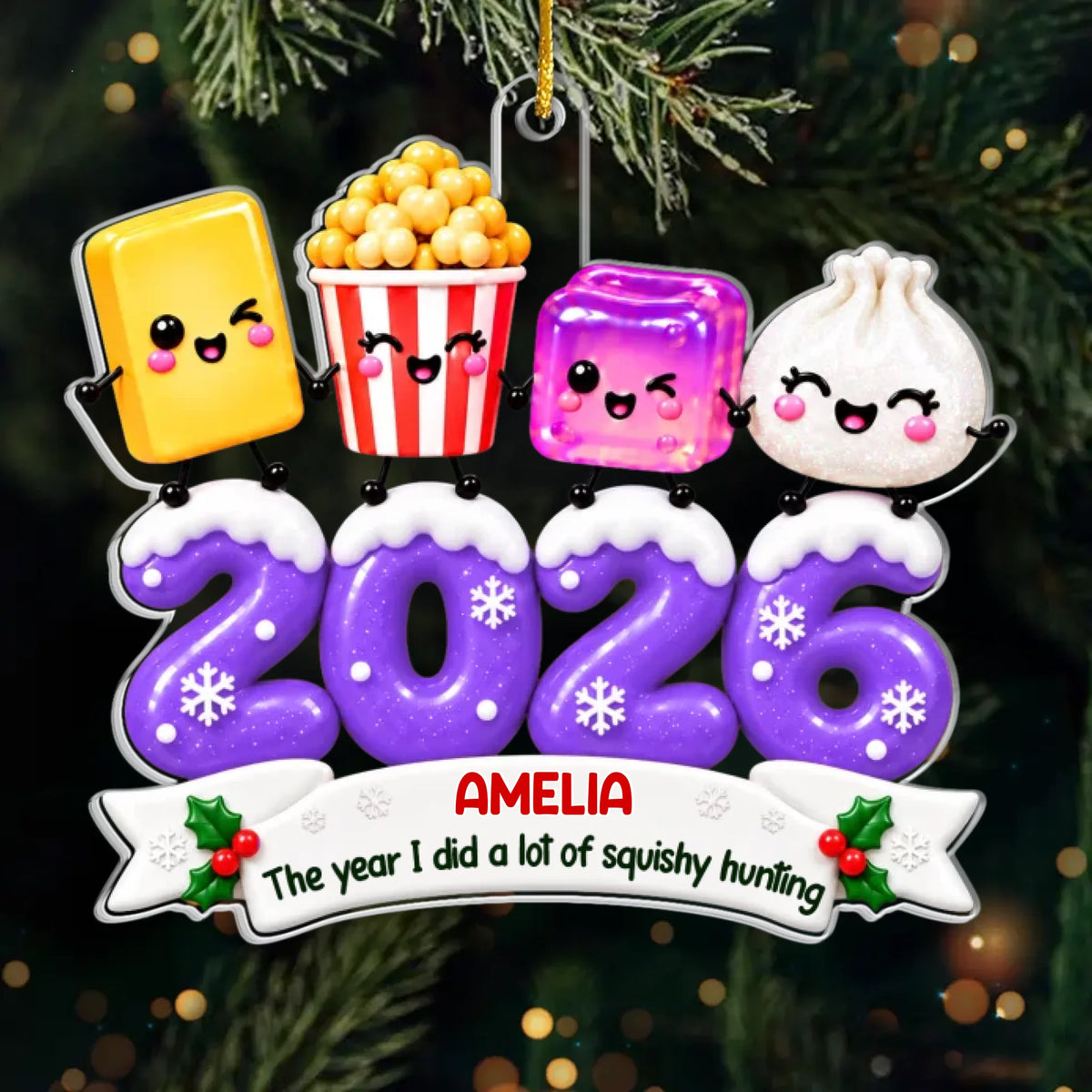 Custom Squishy Acrylic Ornament - Personalized Christmas Birthday Gifts For Kids - Squeezing My Way To Joy