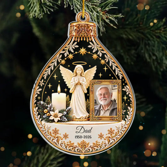 Custom Photo Acrylic Ornament - Personalized Christmas Memorial Sympathy Gifts For Loss Of Mom, Dad - Peaceful Rest In Angel Wings