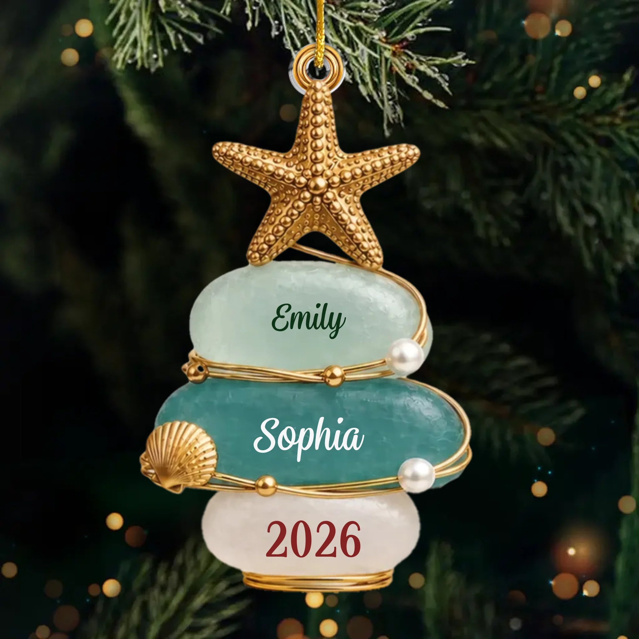 Custom Sea Glass Acrylic Ornament - Personalized Christmas Birthday Gifts For Mom, Dad, Brother, Sister - Holiday Cheer Starts With Family